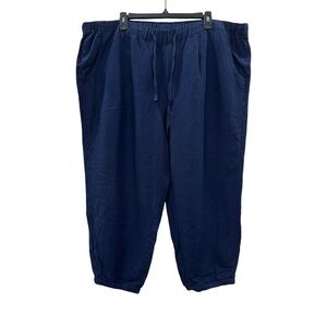 Lane Bryant Navy Linen Blend Elastic Waist Cropped Jogger Pants Pockets 18/20